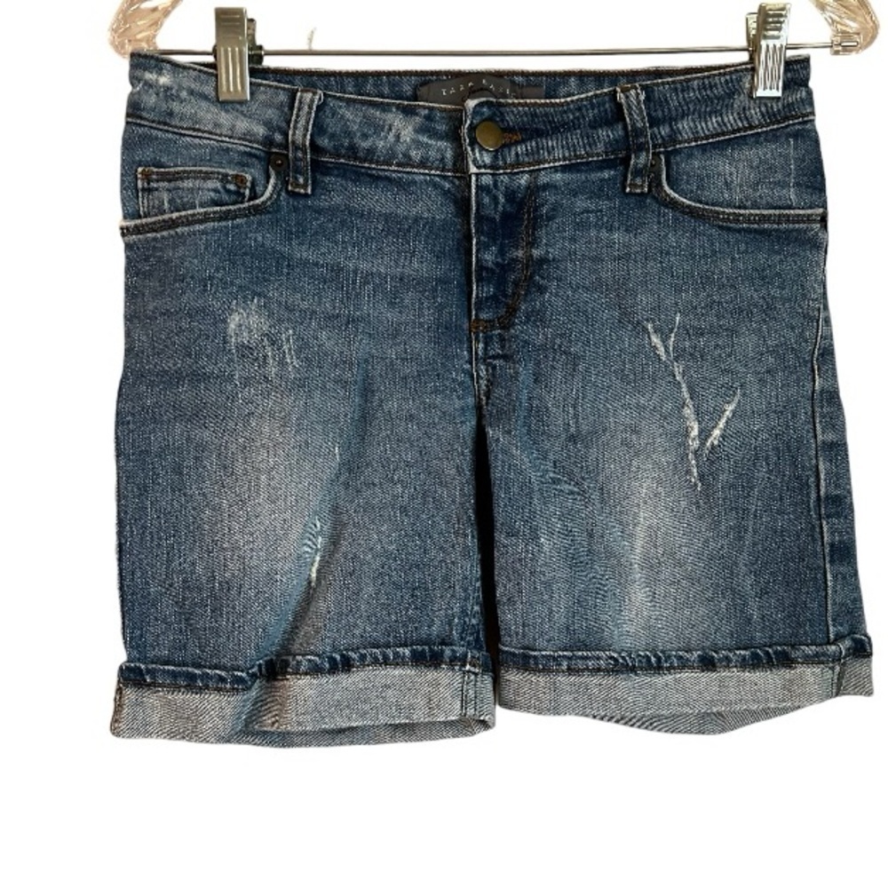Zara Distressed Cuffed Long Line Denim Shorts